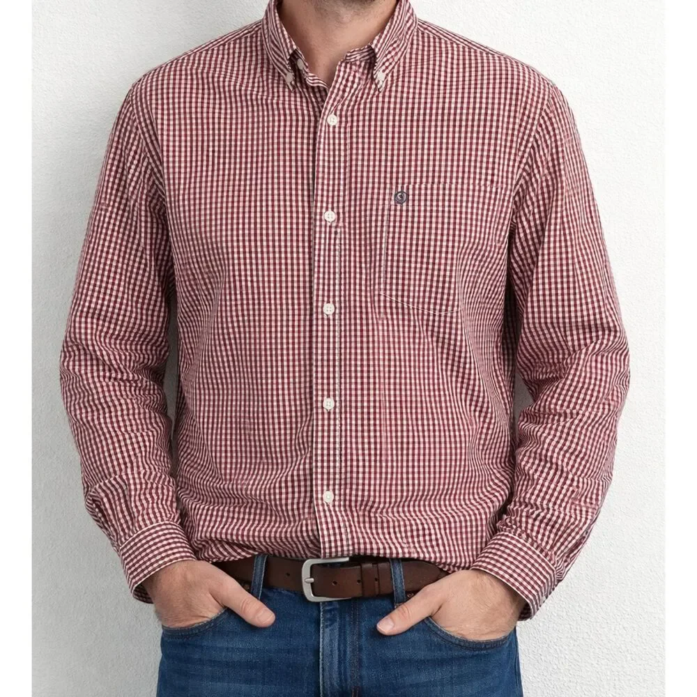 CHAPS Plaid Long Sleeve Button-Down Men's XL Dress & Casual Shirt Red White
